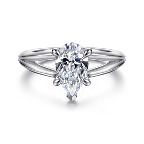 14K White Gold Split Shank Pear Shape Diamond Engagement Ring