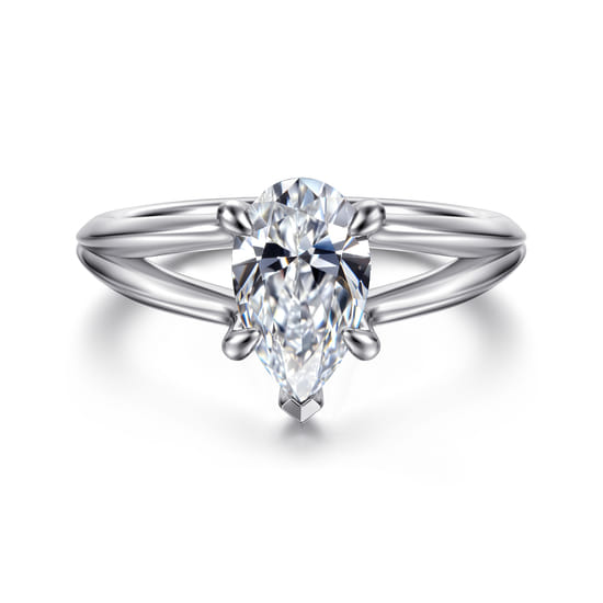 Gabriel - 14K White Gold Split Shank Pear Shape Diamond Engagement Ring