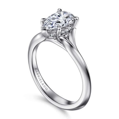 14K White Gold Split Shank Pear Shape Diamond Engagement Ring