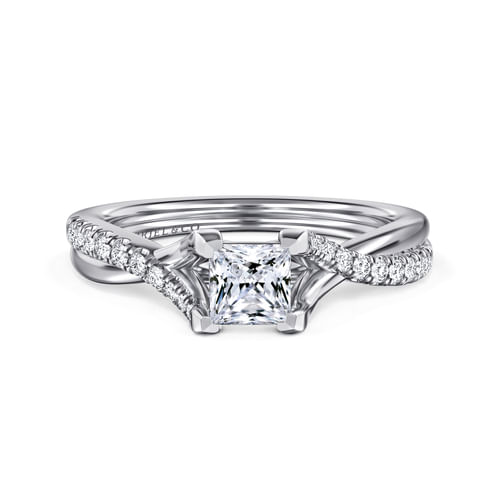 14K White Gold Split Shank Princess Cut Diamond Engagement Ring