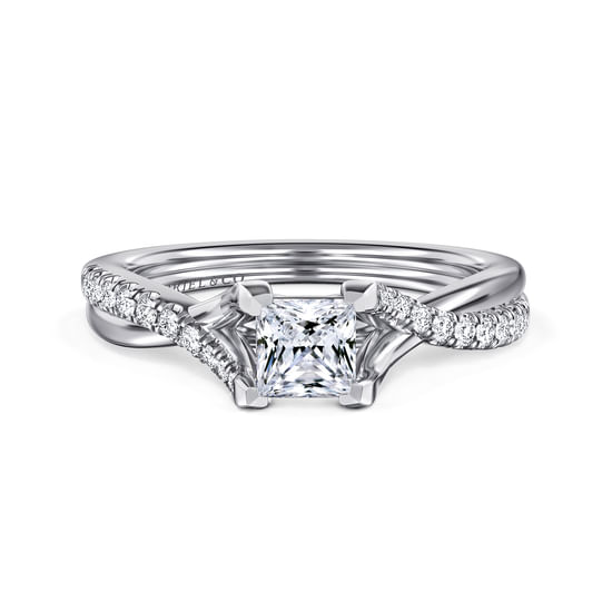 Gabriel - 14K White Gold Split Shank Princess Cut Diamond Engagement Ring