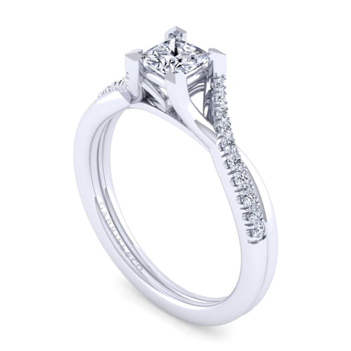 14K White Gold Split Shank Princess Cut Diamond Engagement Ring