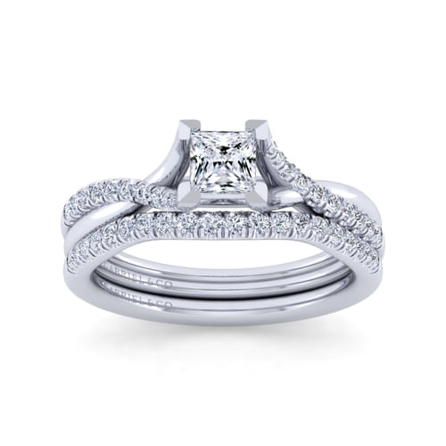 14K White Gold Split Shank Princess Cut Diamond Engagement Ring