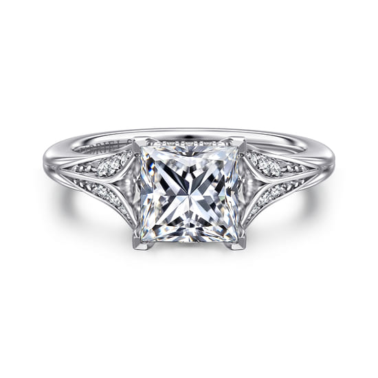14K White Gold Split Shank Princess Cut Diamond Engagement Ring
