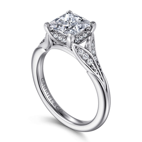 14K White Gold Split Shank Princess Cut Diamond Engagement Ring