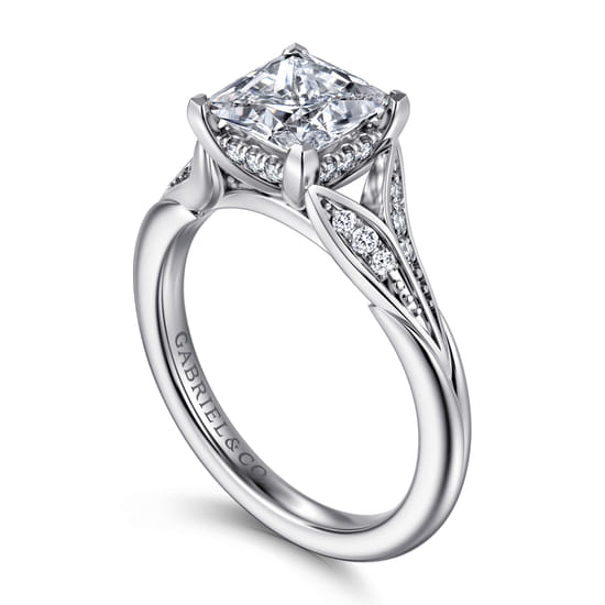 14K White Gold Split Shank Princess Cut Diamond Engagement Ring angle 3
