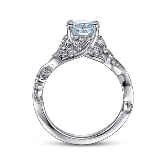 14K White Gold Split Shank Round Aquamarine and Diamond Engagement Ring angle 2