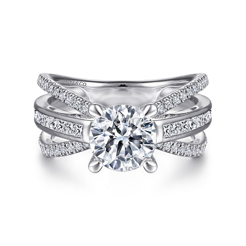 14K White Gold Split Shank Round Diamond Channel Set Engagement Ring