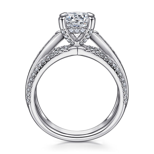 14K White Gold Split Shank Round Diamond Channel Set Engagement Ring