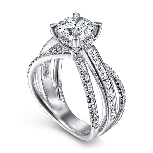 14K White Gold Split Shank Round Diamond Channel Set Engagement Ring