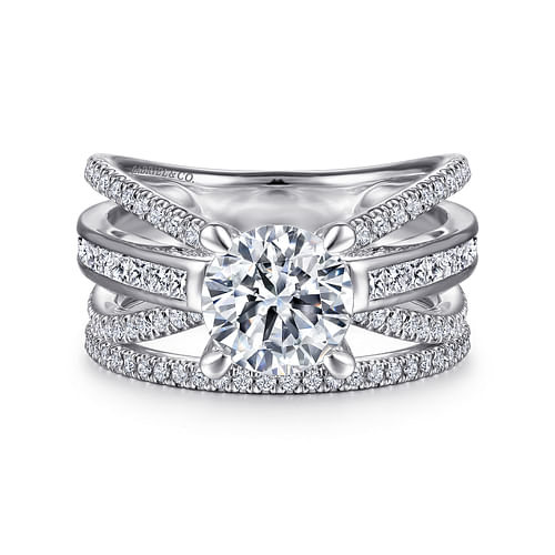 14K White Gold Split Shank Round Diamond Channel Set Engagement Ring