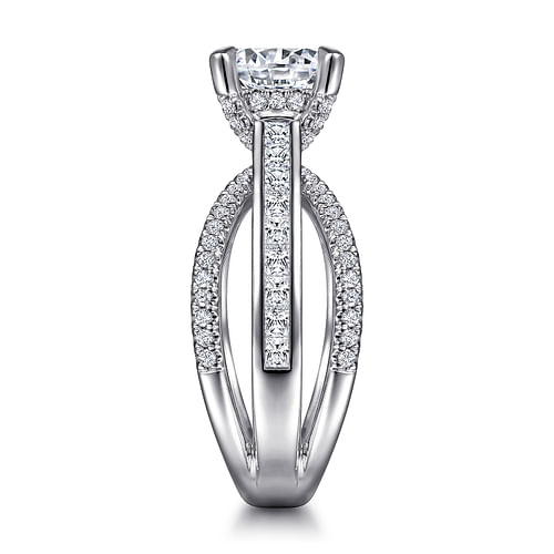 14K White Gold Split Shank Round Diamond Channel Set Engagement Ring
