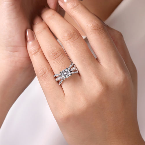 14K White Gold Split Shank Round Diamond Channel Set Engagement Ring