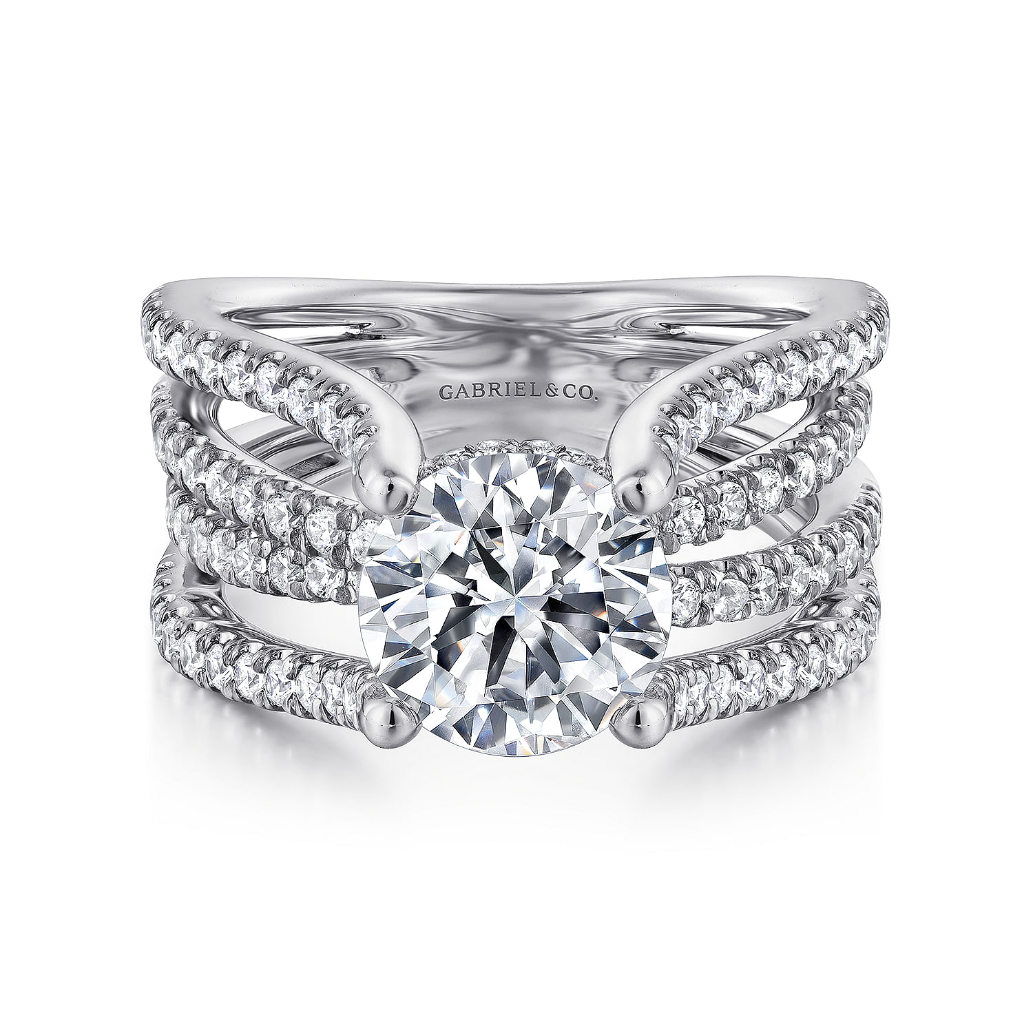 14K White Gold Split Shank Round Diamond Engagement Ring