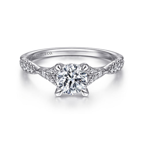 14K White Gold Split Shank Round Diamond Engagement Ring