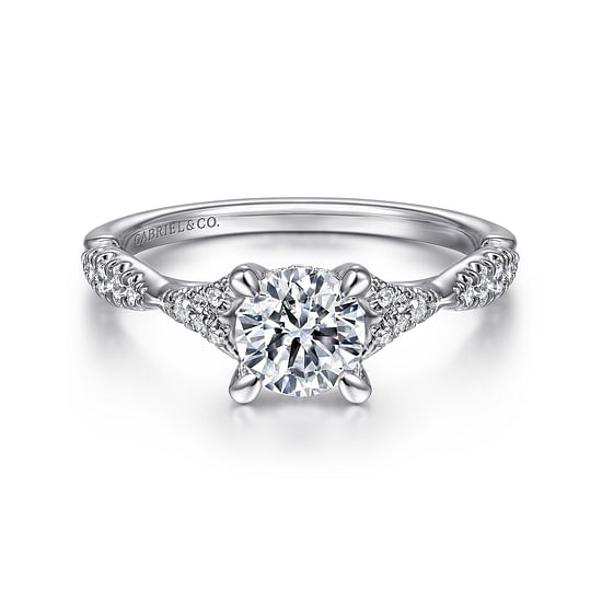 Gabriel - 14K White Gold Split Shank Round Diamond Engagement Ring