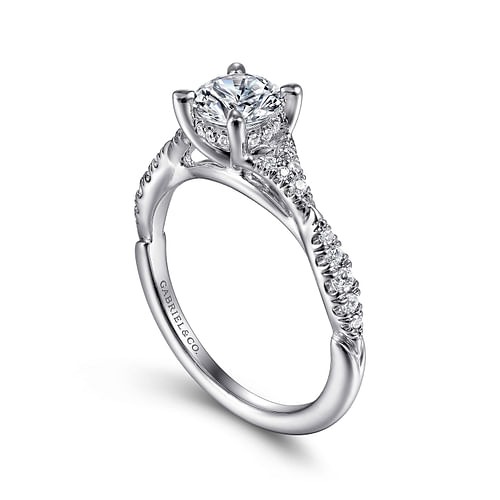 14K White Gold Split Shank Round Diamond Engagement Ring