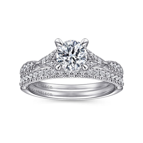 14K White Gold Split Shank Round Diamond Engagement Ring