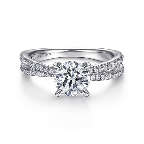 14K White Gold Split Shank Round Diamond Engagement Ring