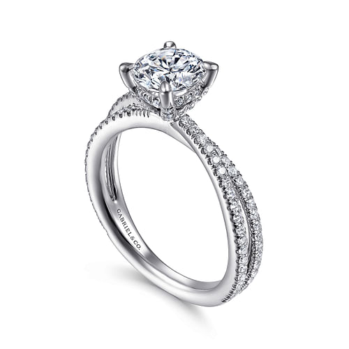 14K White Gold Split Shank Round Diamond Engagement Ring