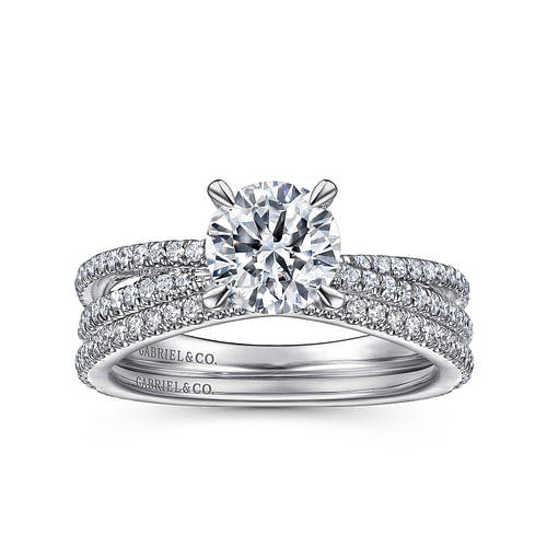 14K White Gold Split Shank Round Diamond Engagement Ring