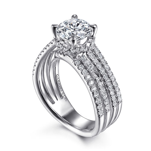 14K White Gold Split Shank Round Diamond Engagement Ring