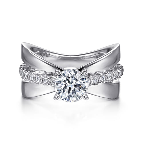 14K White Gold Split Shank Round Diamond Engagement Ring