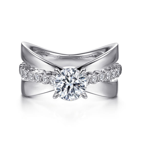Gabriel - 14K White Gold Split Shank Round Diamond Engagement Ring