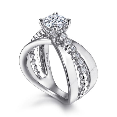 14K White Gold Split Shank Round Diamond Engagement Ring