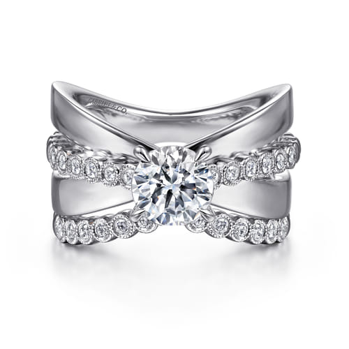 14K White Gold Split Shank Round Diamond Engagement Ring
