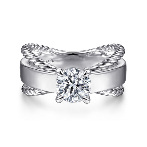 14K White Gold Split Shank Round Diamond Engagement Ring