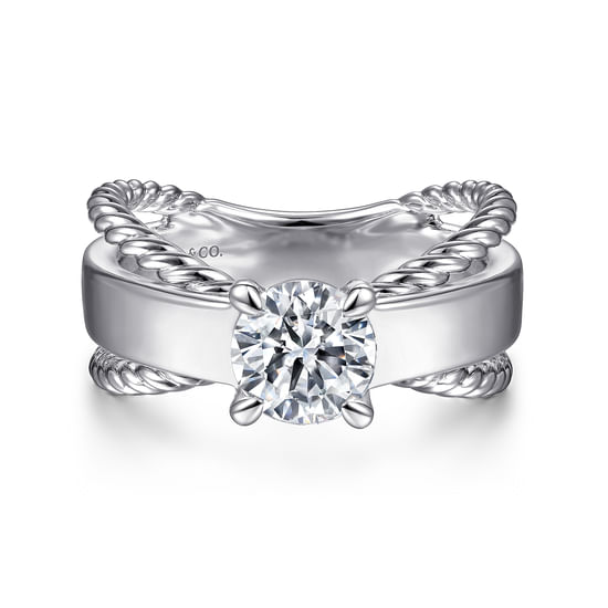 Gabriel - 14K White Gold Split Shank Round Diamond Engagement Ring