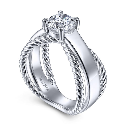 14K White Gold Split Shank Round Diamond Engagement Ring