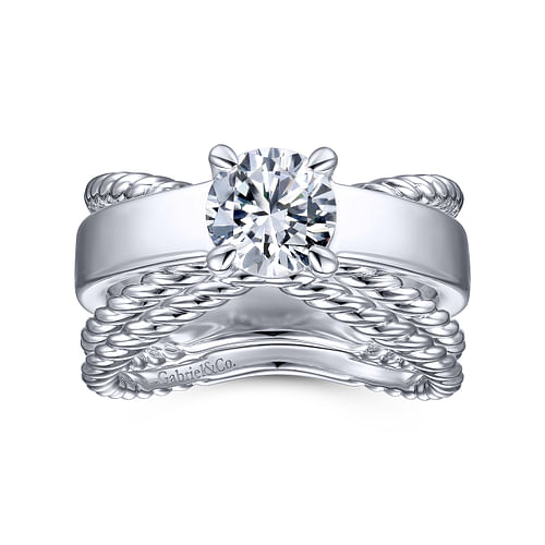14K White Gold Split Shank Round Diamond Engagement Ring