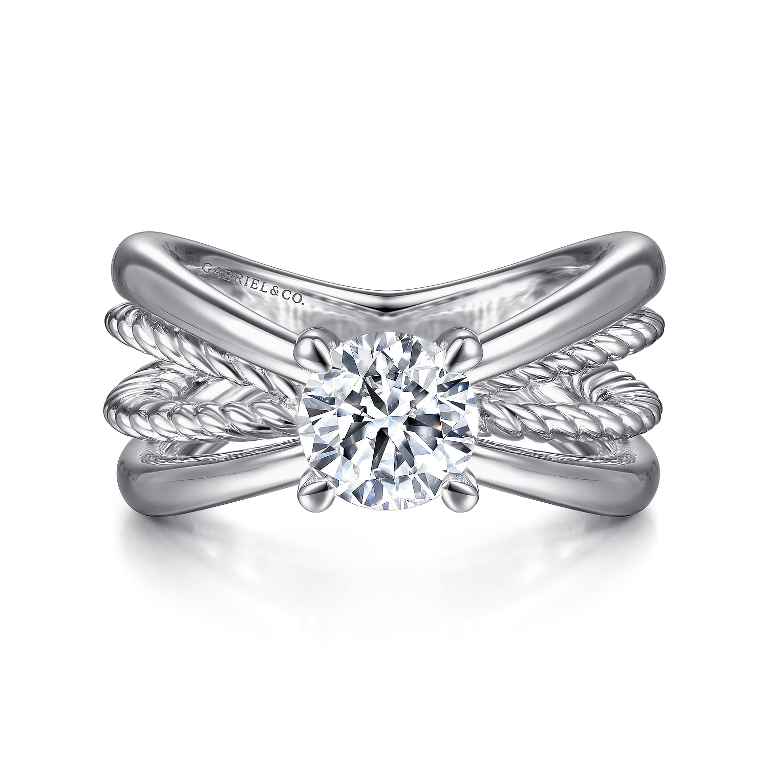 Gabriel - 14K White Gold Split Shank Round Diamond Engagement Ring