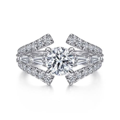 14K White Gold Split Shank Round Diamond Engagement Ring