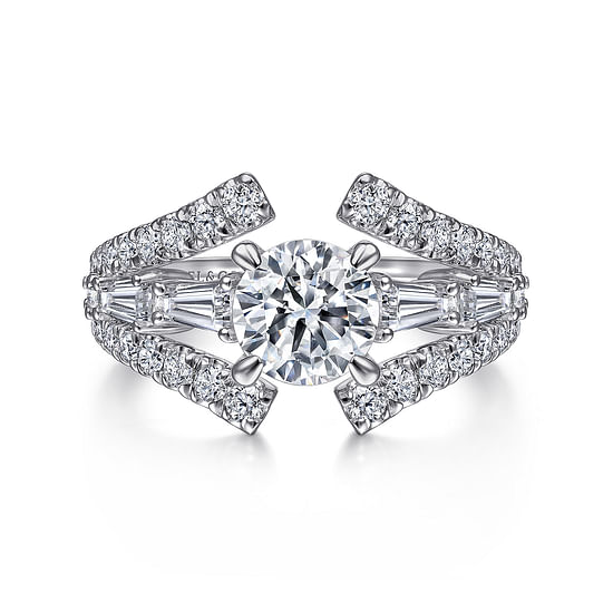 Gabriel - 14K White Gold Split Shank Round Diamond Engagement Ring