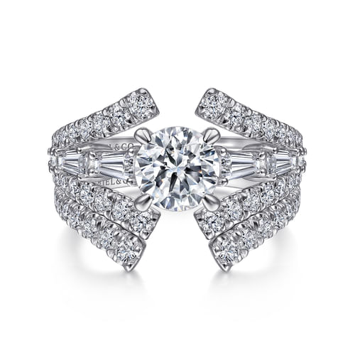 14K White Gold Split Shank Round Diamond Engagement Ring