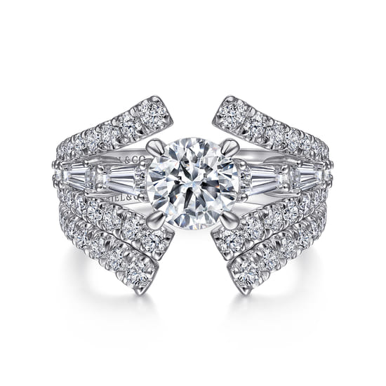 14K White Gold Split Shank Round Diamond Engagement Ring angle 4