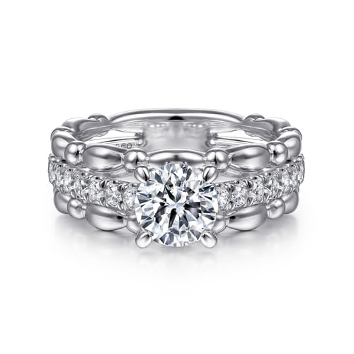 14K White Gold Split Shank Round Diamond Engagement Ring