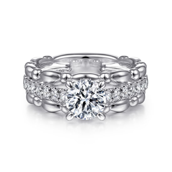 Gabriel - 14K White Gold Split Shank Round Diamond Engagement Ring