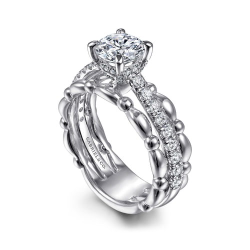 14K White Gold Split Shank Round Diamond Engagement Ring