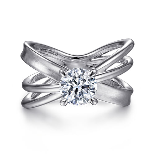 14K White Gold Split Shank Round Diamond Engagement Ring