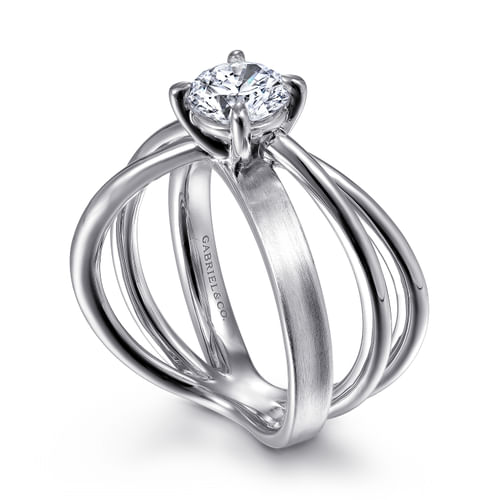 14K White Gold Split Shank Round Diamond Engagement Ring