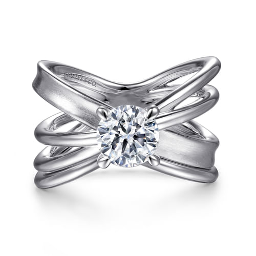 14K White Gold Split Shank Round Diamond Engagement Ring