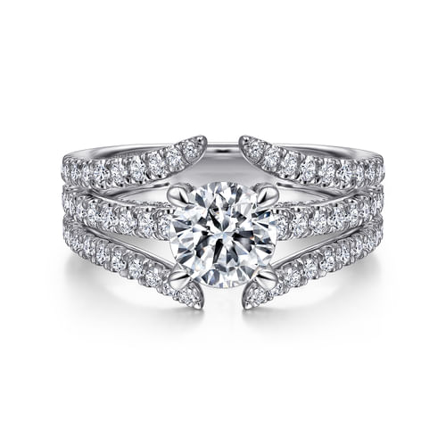 14K White Gold Split Shank Round Diamond Engagement Ring