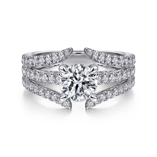 Gabriel - 14K White Gold Split Shank Round Diamond Engagement Ring