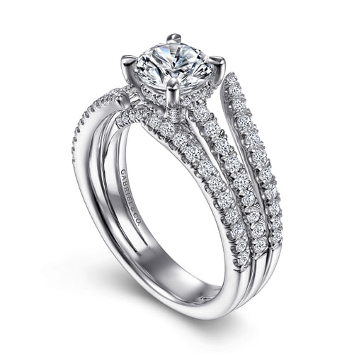 14K White Gold Split Shank Round Diamond Engagement Ring