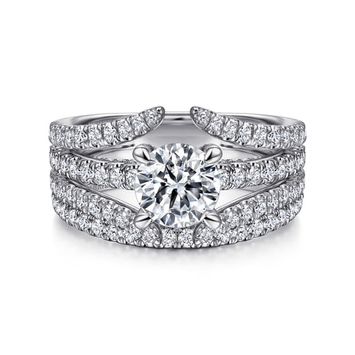 14K White Gold Split Shank Round Diamond Engagement Ring