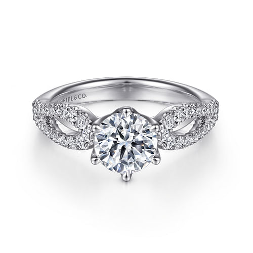 14K White Gold Split Shank Round Diamond Engagement Ring